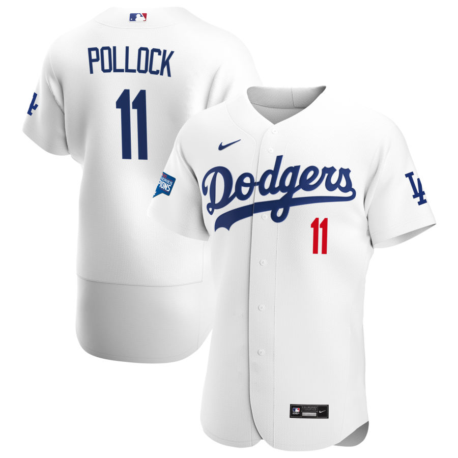 Los Angeles Dodgers #11 AJ Pollock Men Nike White Home 2020 World Series Champions Authentic Player MLB Jersey->los angeles dodgers->MLB Jersey
